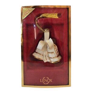 Lenox Our First Christmas 2002 Bells Ornament Ivory Gold Trim Tassle Box Annual